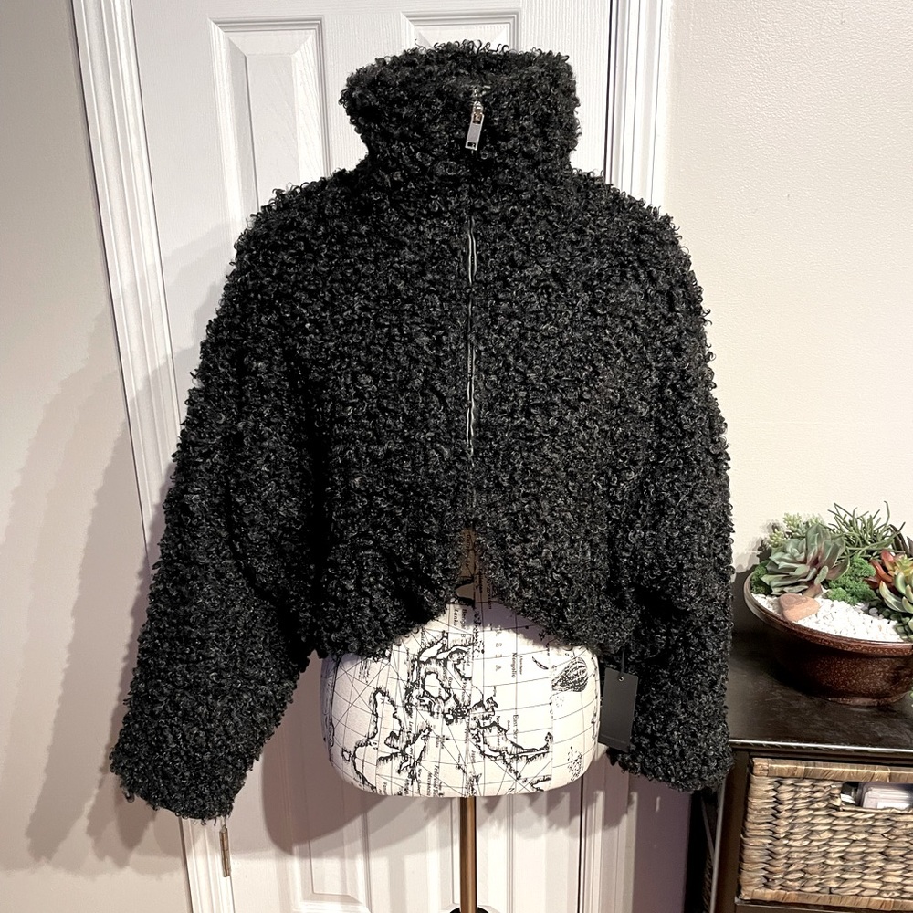 NWT F21 Moto Faux Fur Cover Bolero crop blazer Shearling Fuzzy Sherpa textured